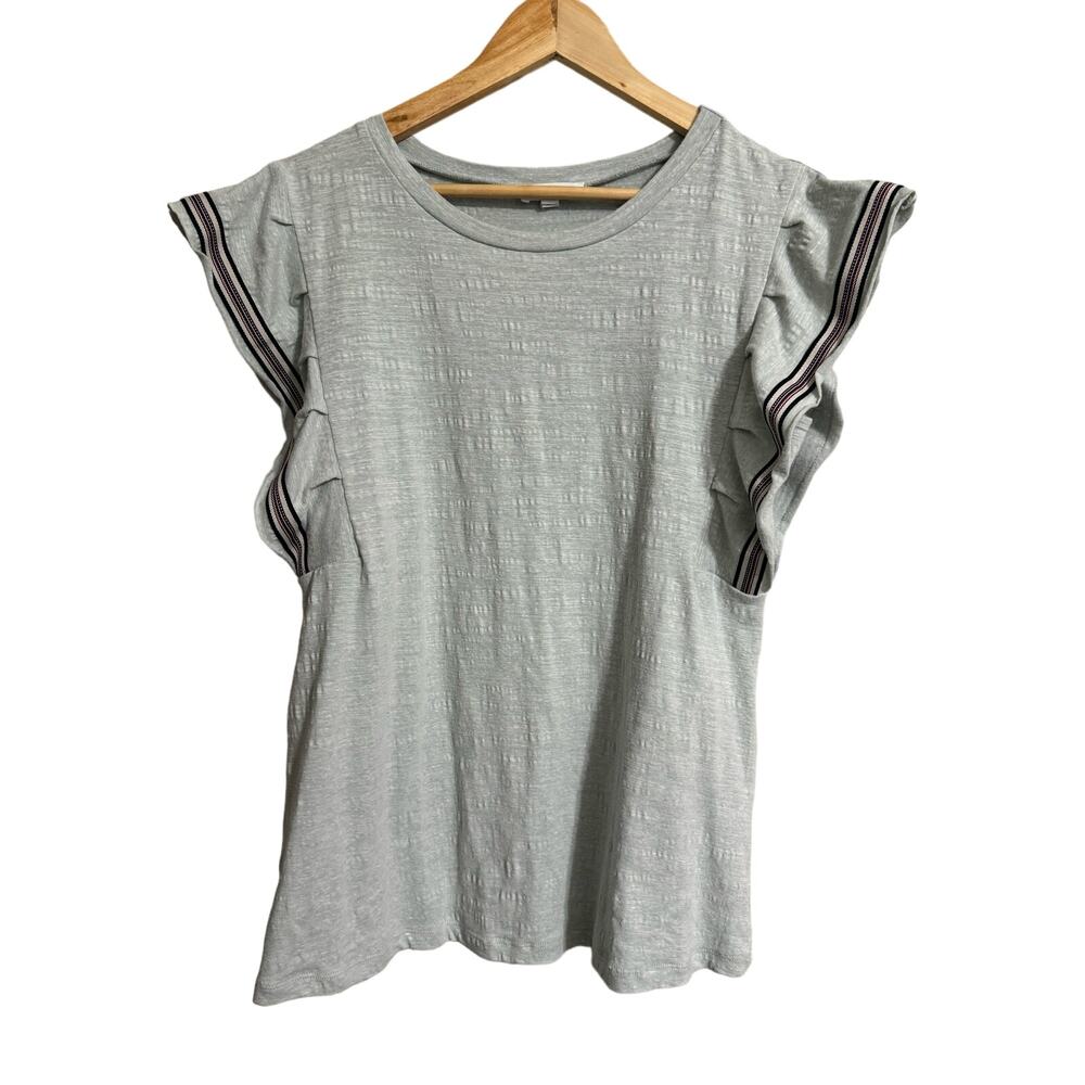 Hailey & Co. Ruffle Sleeve Sea Glass Blue Green Shirt Large